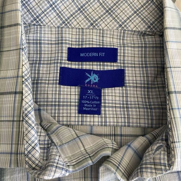 Egara Shirt Men's Extra Large Plaid Flip Cuff Green Blue White - Picture 5 of 6